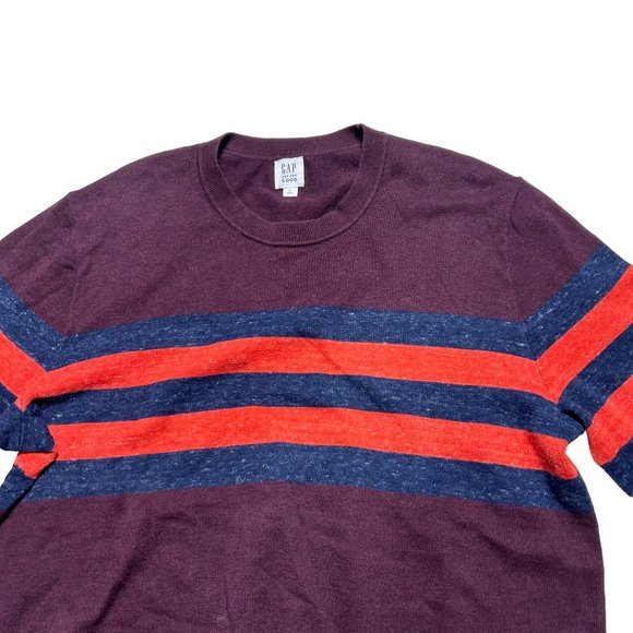 Gap Sweater Mens Large Maroon Striped Long Sleeve Crew Neck Casual Pullover - Picture 2 of 8